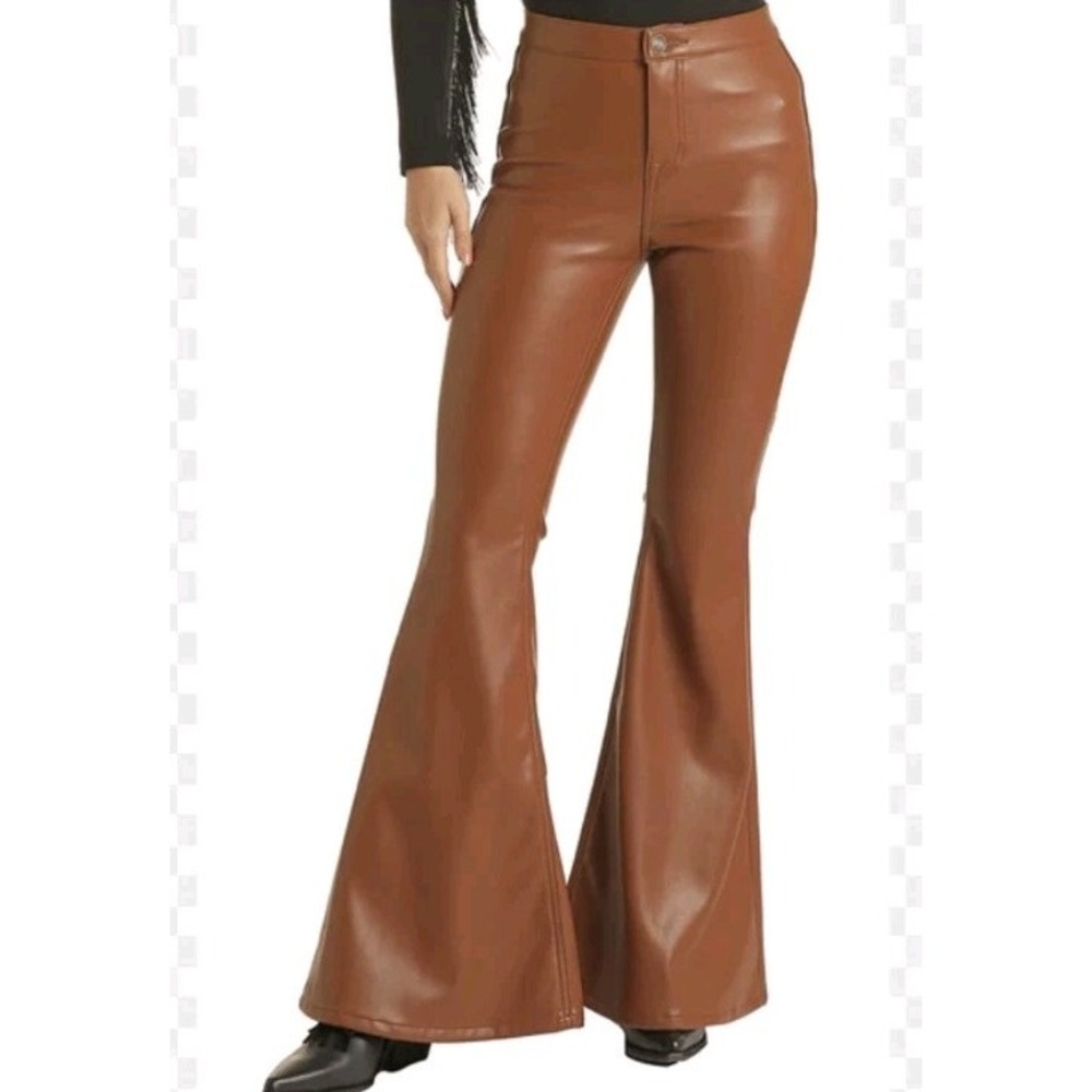 New Rock & Roll Pleather High Waisted Flare Bell Bottoms 25x32 Western‎ Rodeo